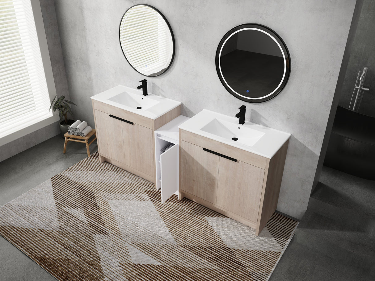 84 Inch Freestanding Bathroom Vanity with Ceramic Sink and Storage Cabinets