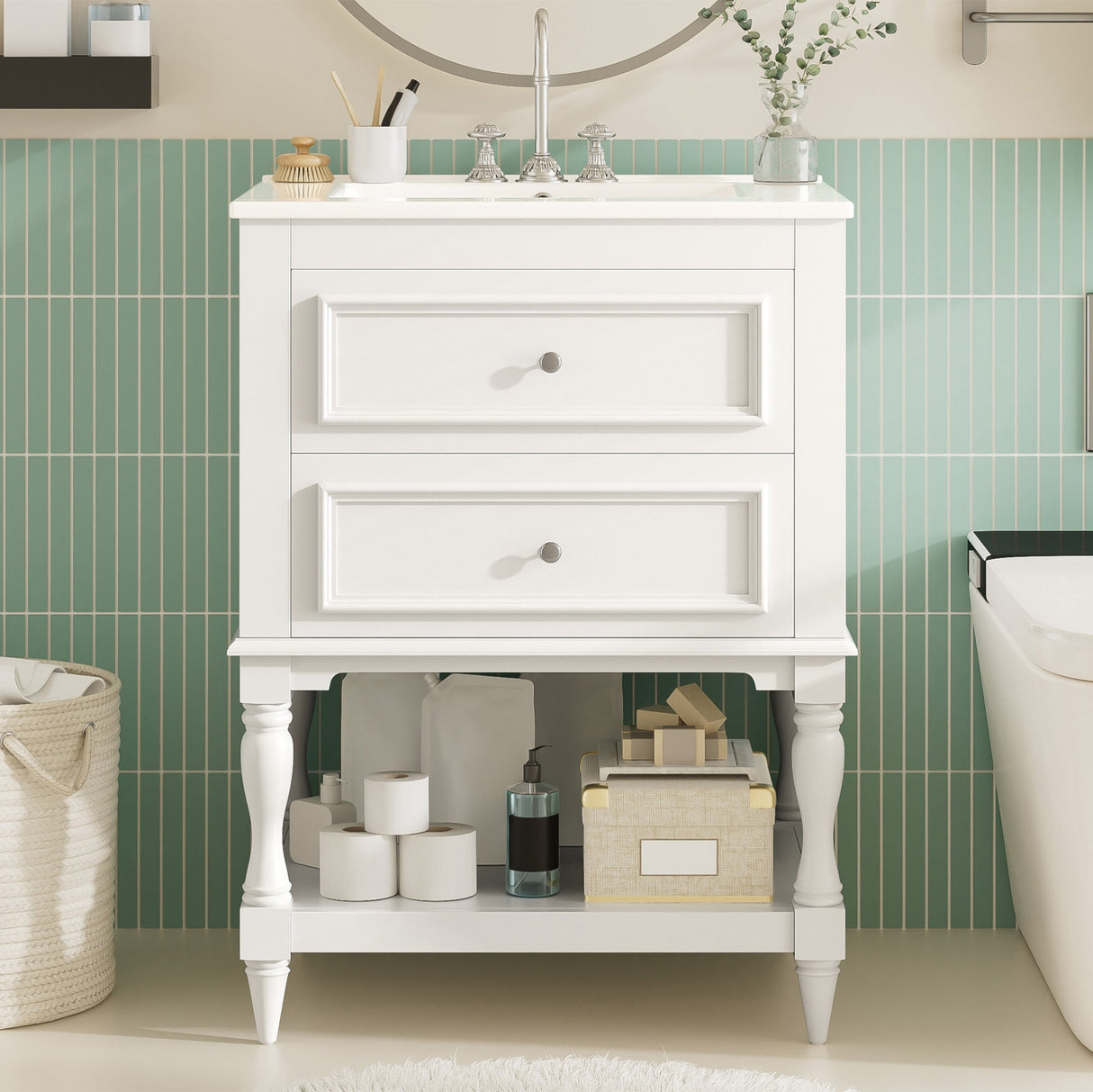 24" Bathroom Vanity with Ceramic Sink
