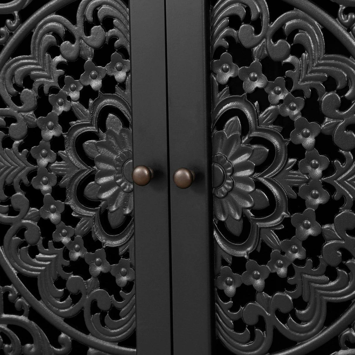 60" Antique Buffet Cabinet with Floral Carvings