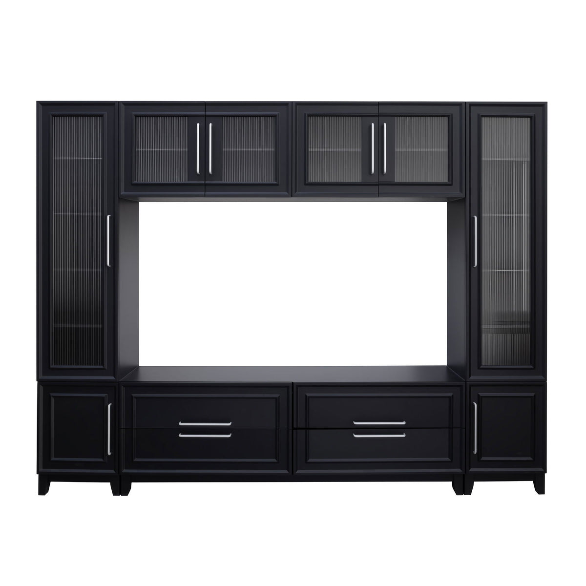 Modern Entertainment Center with Fluted Glass Doors - White or Black