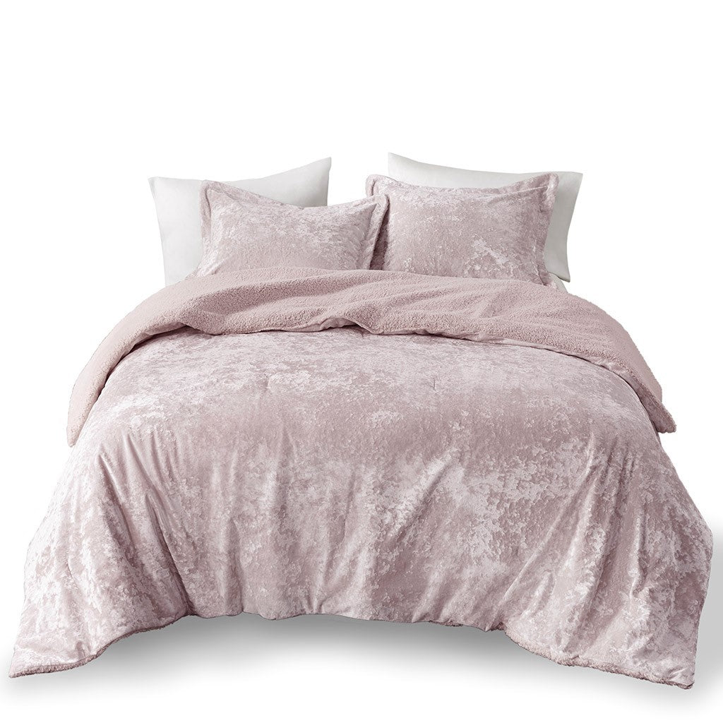King/Cal King Crushed Velvet Sherpa Reversible Comforter Set