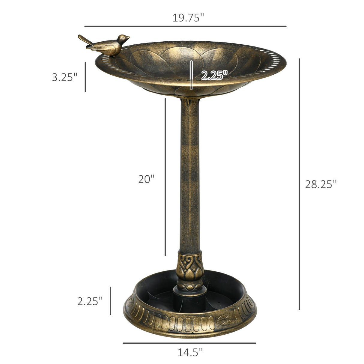 Outsunny 28' Antique Bronze Bird Bath with Pedestal Flower Planter Base