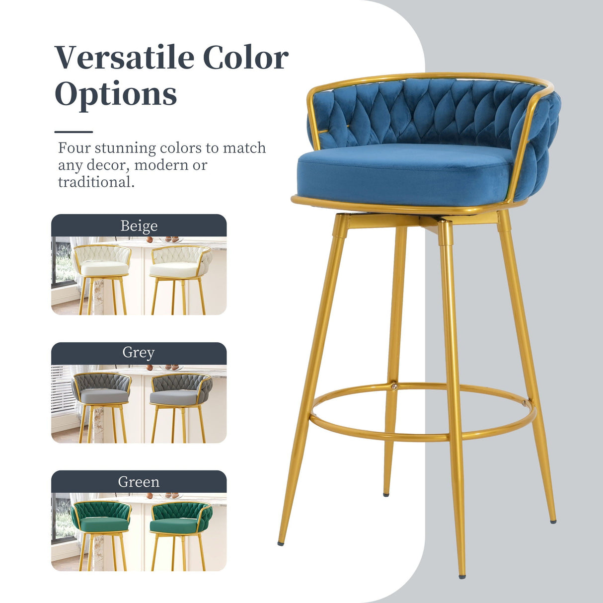 Modern Low Back Upholstered Counter Height Bar Stools (Set of 2)