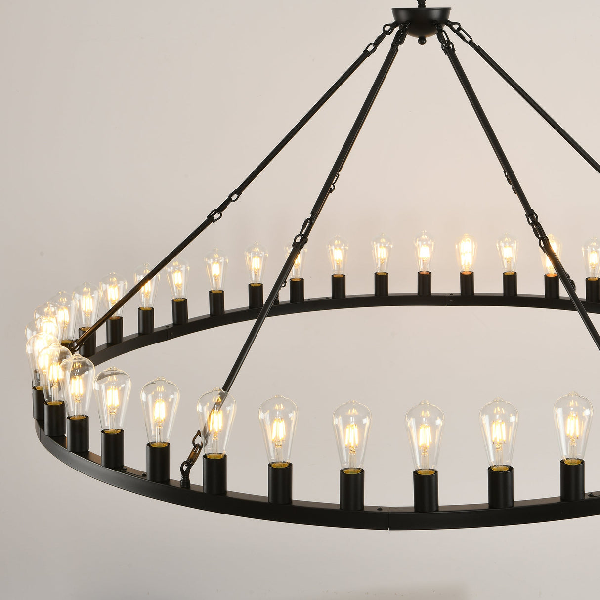 64 Inch Matte Black Wagon Wheel Chandelier with 30 Lights