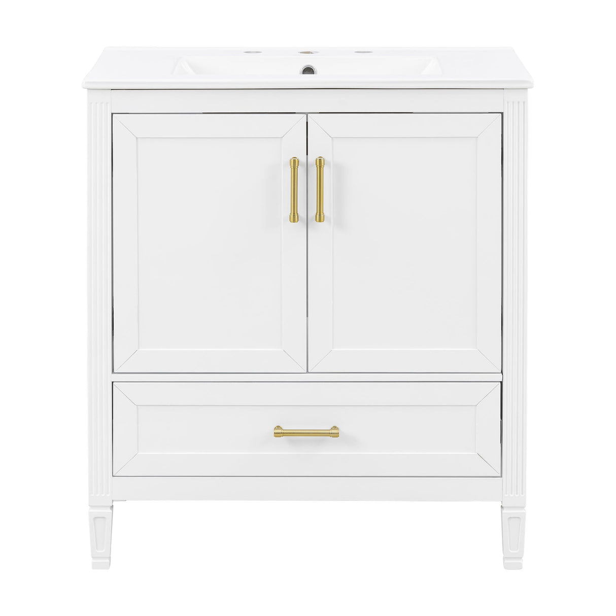 Elegant Fluted Bathroom Vanity With Sink, Soft Close Doors & Drawer