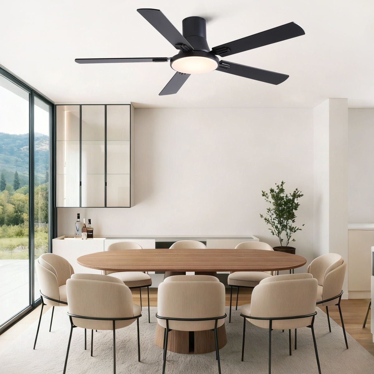 Flush Mount Ceiling Fans With LED Light And Remote Control, 5 Blades