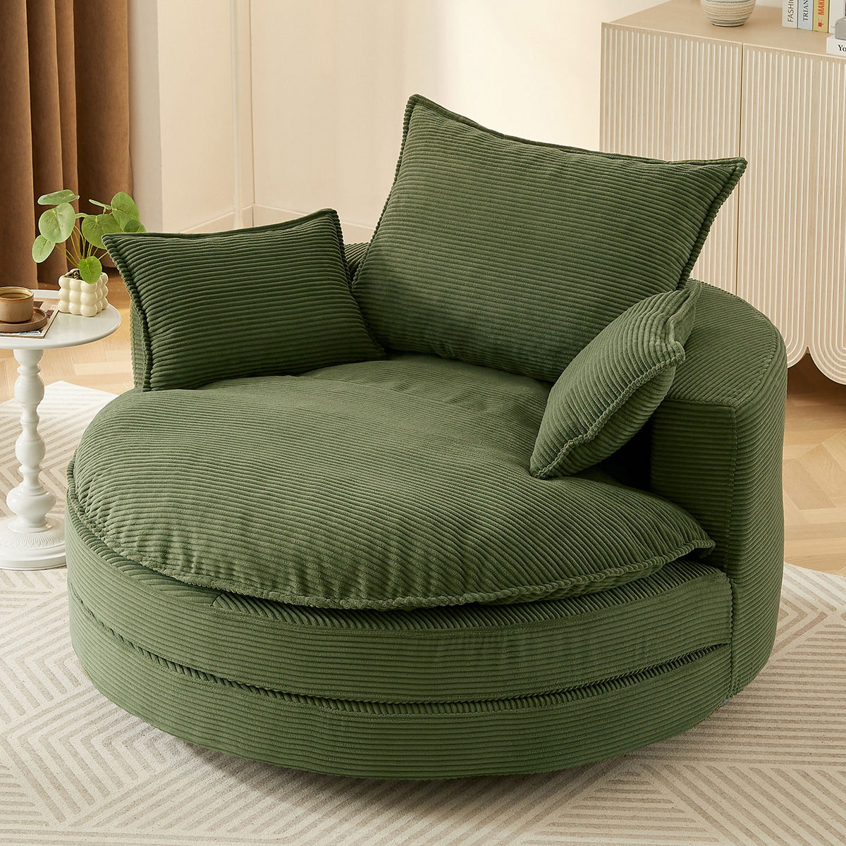 360° Swivel Accent Barrel Chair With Dual Layer Cushion And 3 Removable Pillows