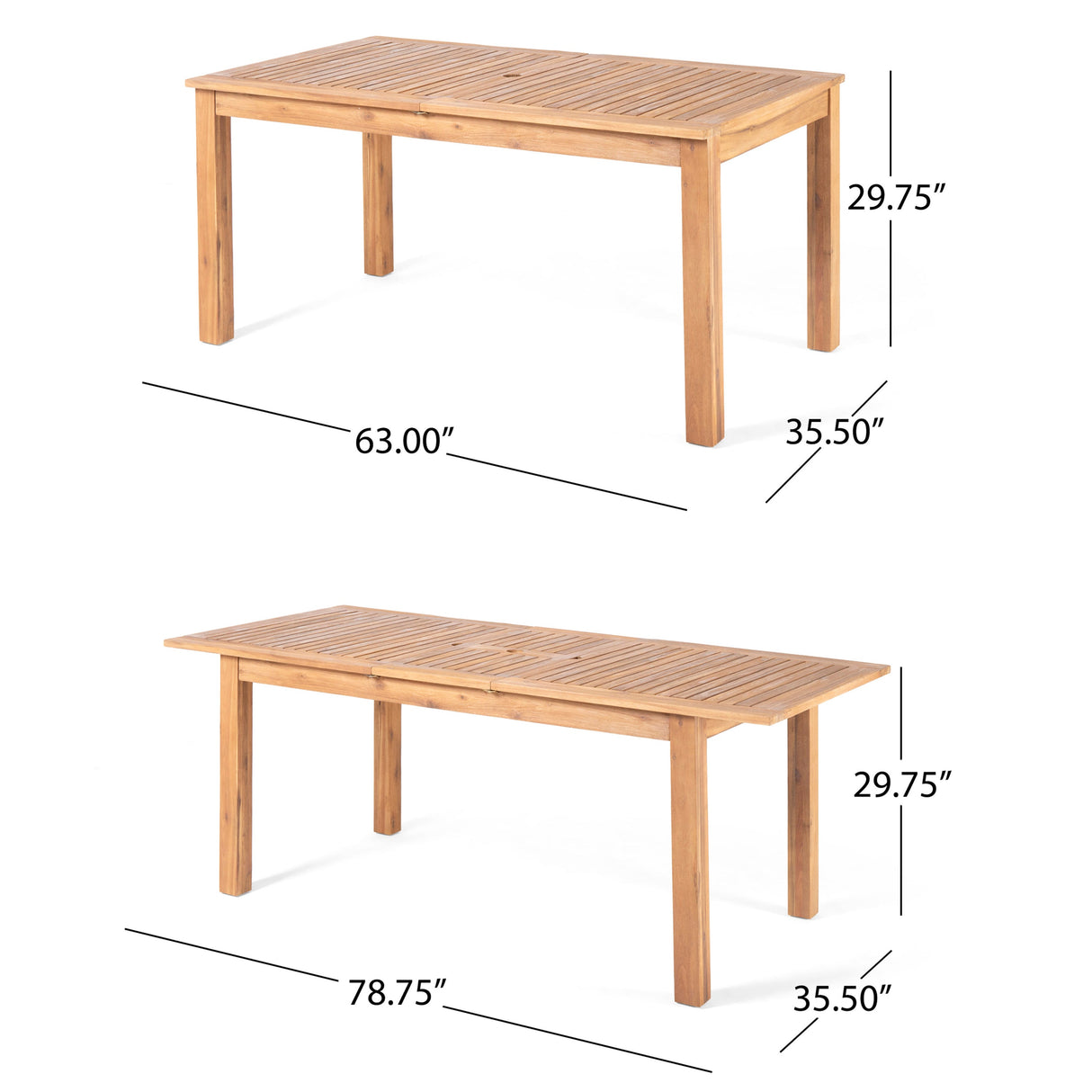 Outdoor 7 Pieces Rustic Patio Acacia Expandable Dining Set with Cushions