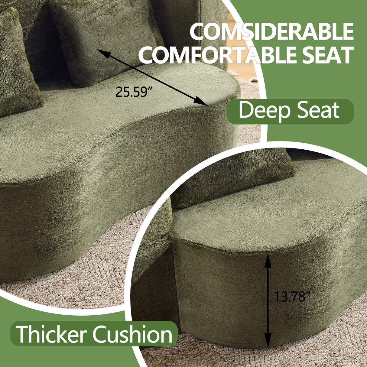 71-Inch Folding Sofa Bed in Green Plush Faux Fur