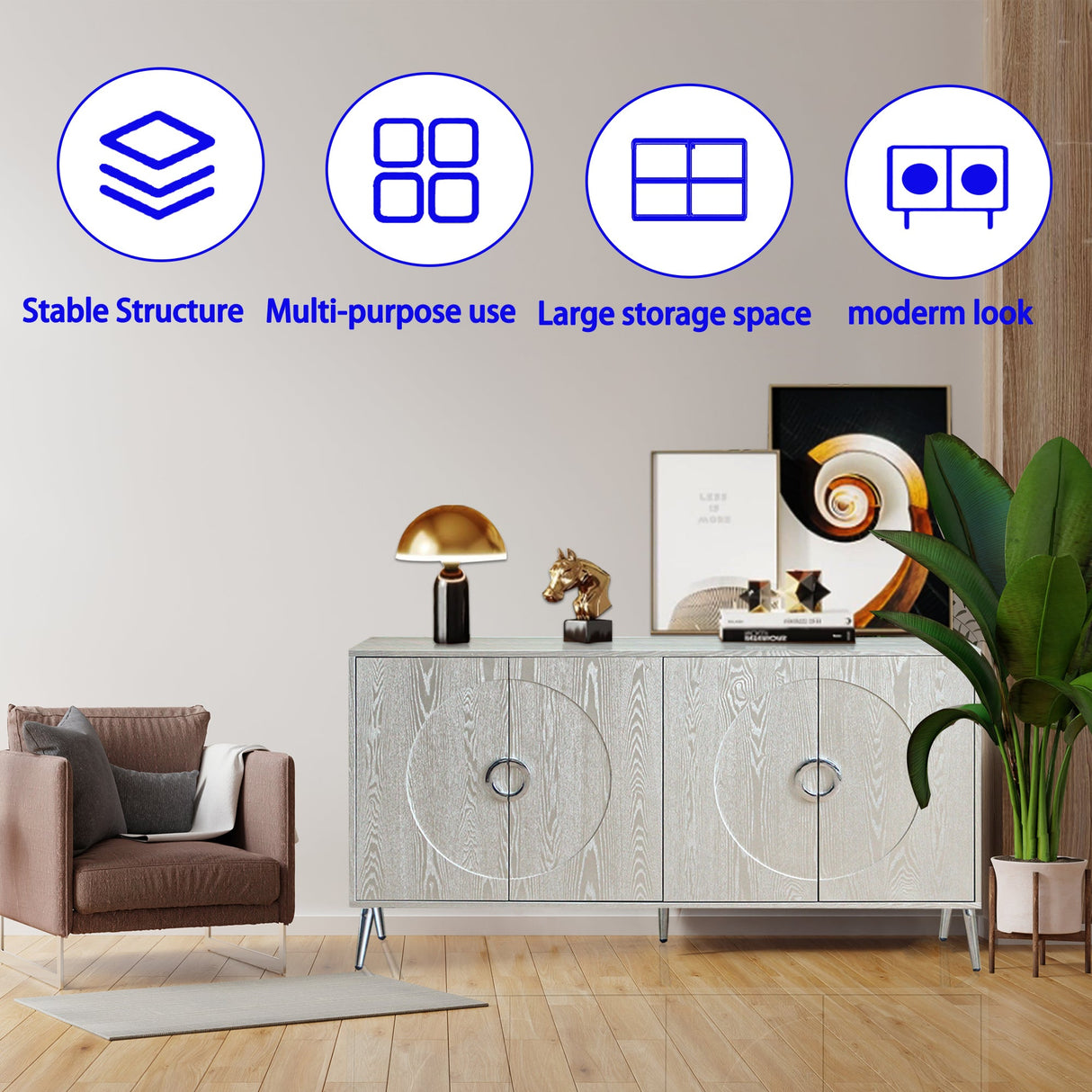 Modern Lacquered 4 Door Wooden Cabinet