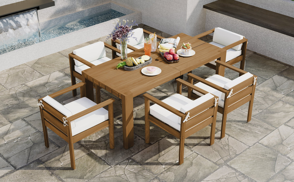 TREXM 7-Piece Patio Dining Table Set for 6,Outdoor Furniture Sets with 72.8'Rectangle Table,Patio Table and Chairs Set with Removable Cushions for Backyard,Garden,Poolside(Light Teak+Beige Cushion)