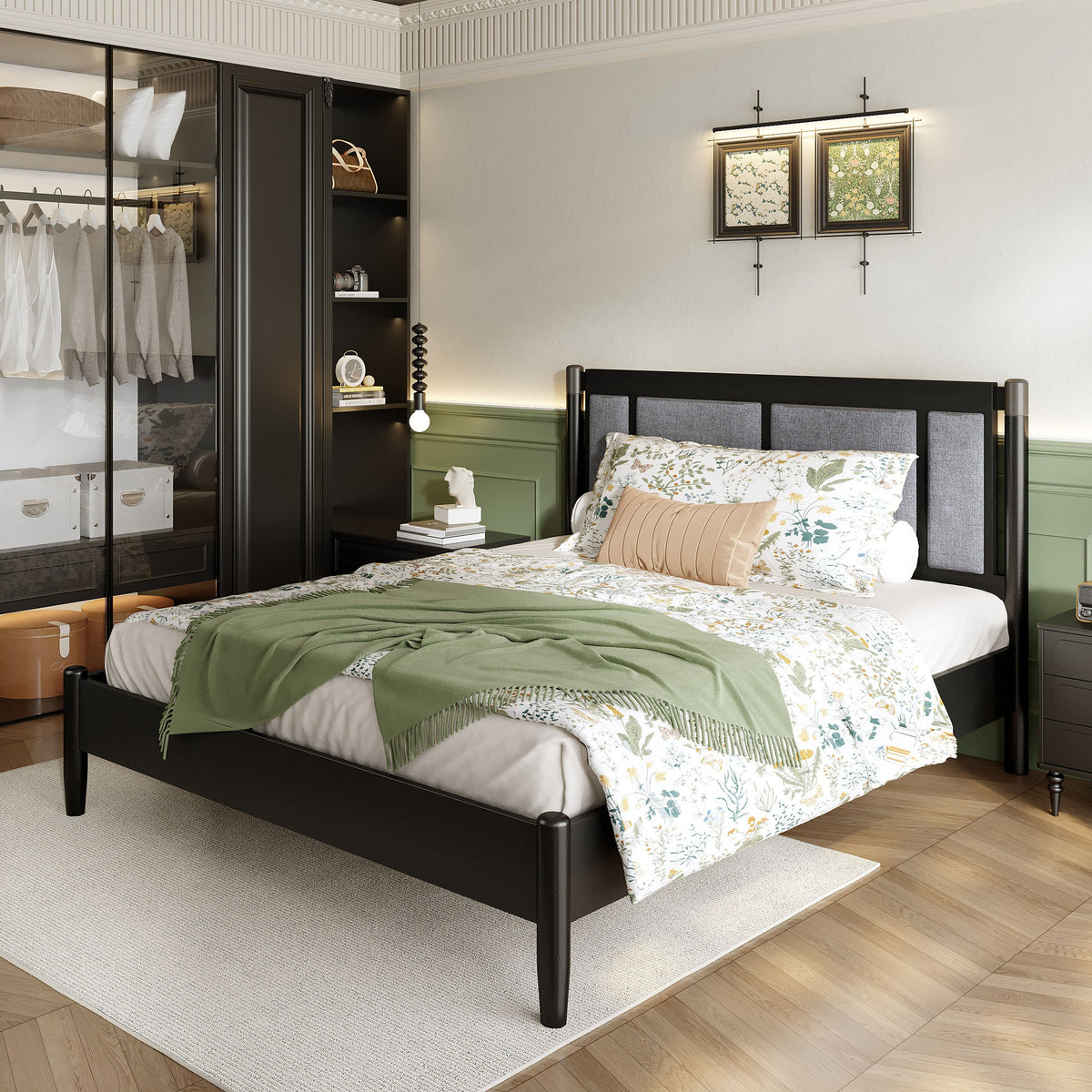 Solid Wood Queen Bed, Heavy Duty 500 lbs Support, No Box Spring Needed
