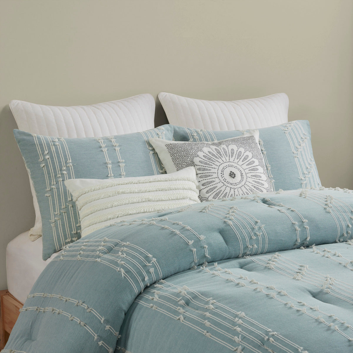 3 Piece Cotton Jacquard Comforter Set Aqua Full/Queen