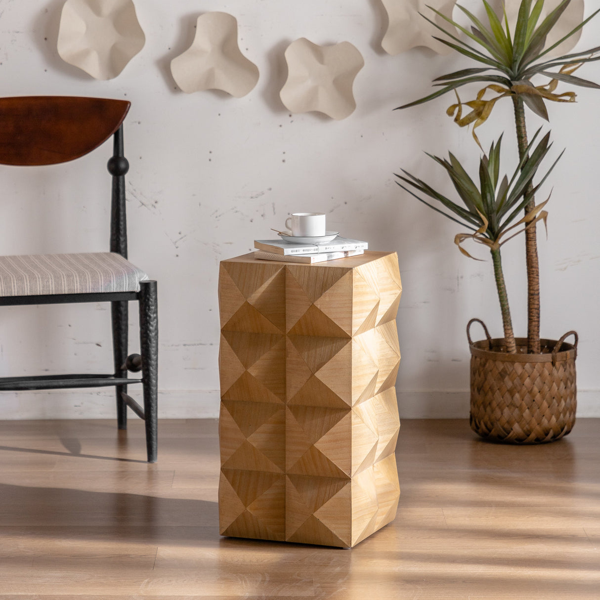 23.62" Height Three-Dimensional Embossed Pattern Wooden Nightstand