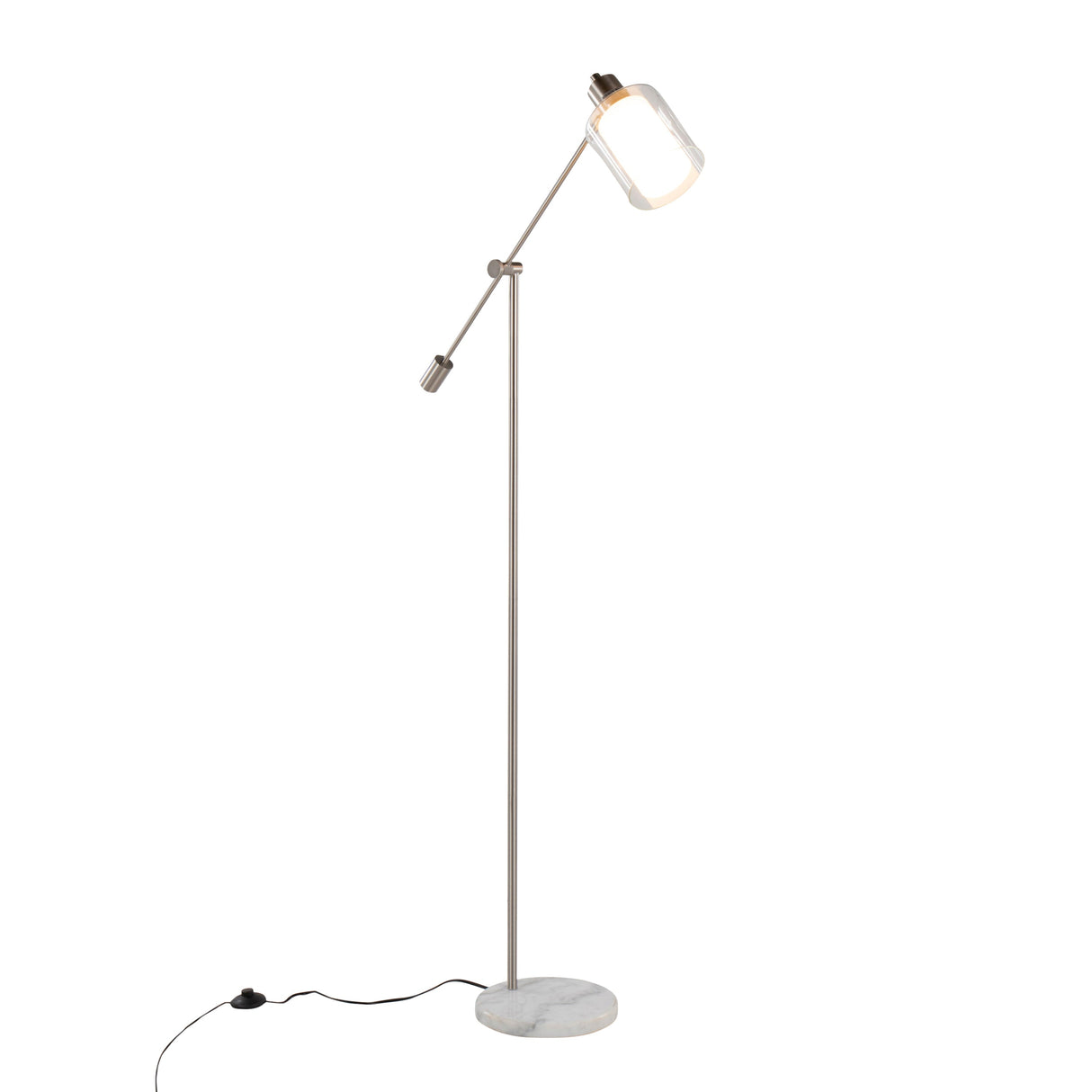 Marcel Contemporary/Glam Floor Lamp in White Marble and Nickel Metal