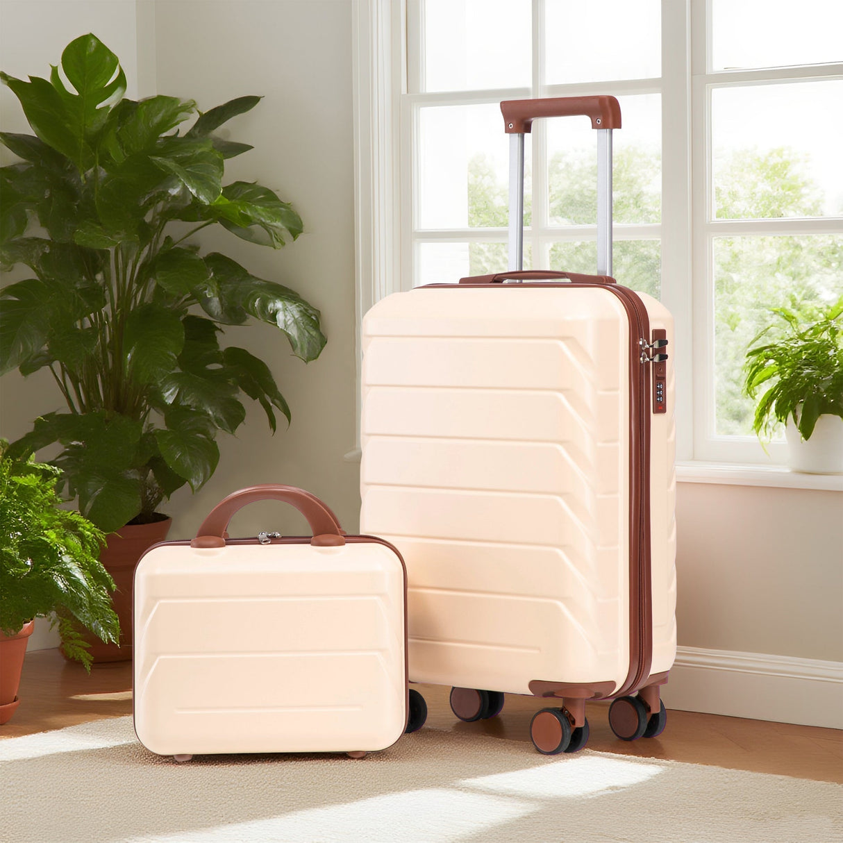 14'/20' 2-Piece ABS Spinner Wheel Luggage Set (Beige)