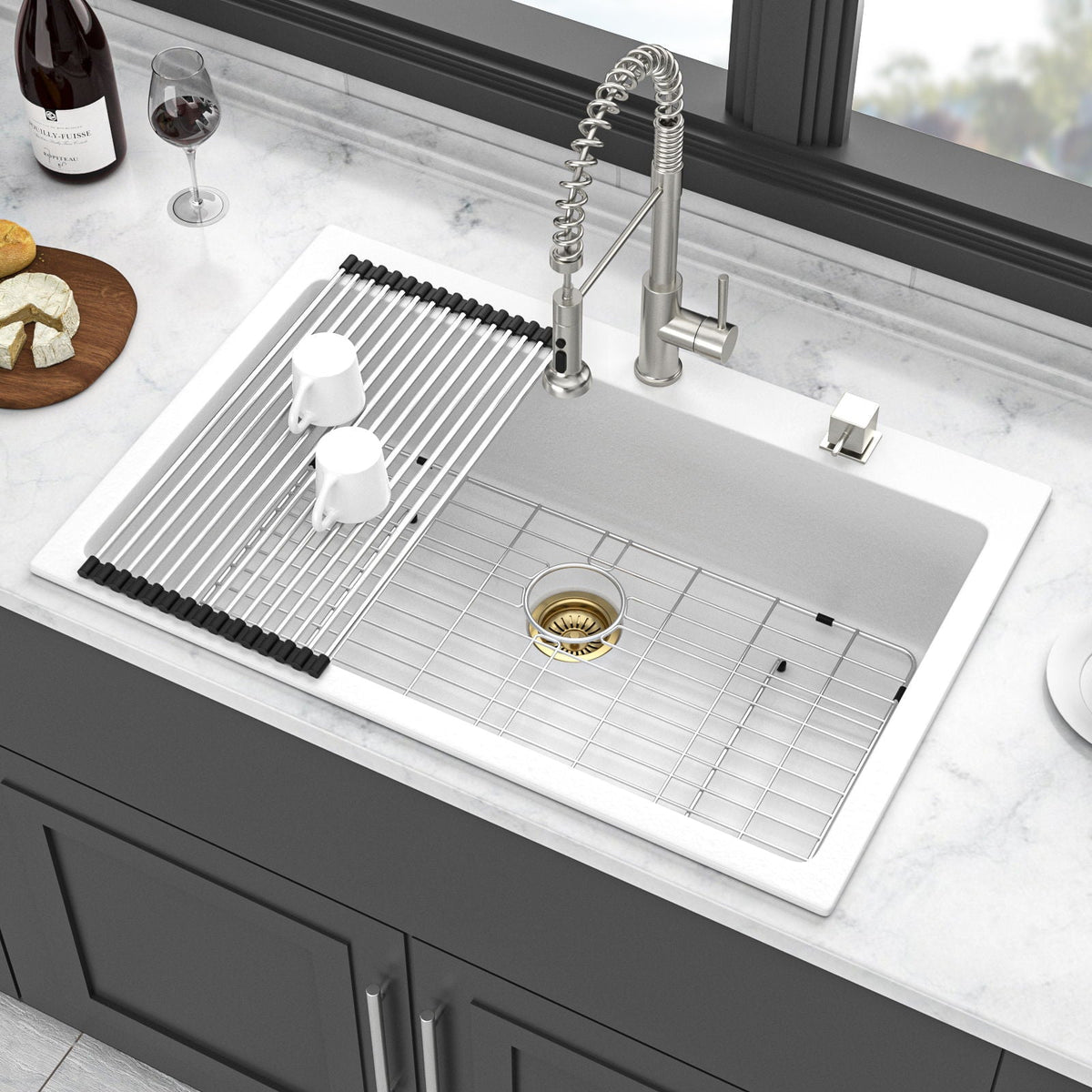 Quartz Kitchen Sink, Granite Composite, Drop In Sink With Durable Design