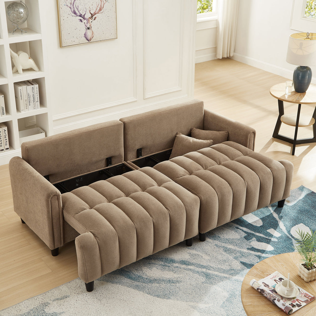 83'' Futon Sofa Bed with Adjustable Backrest and 2 Pillows