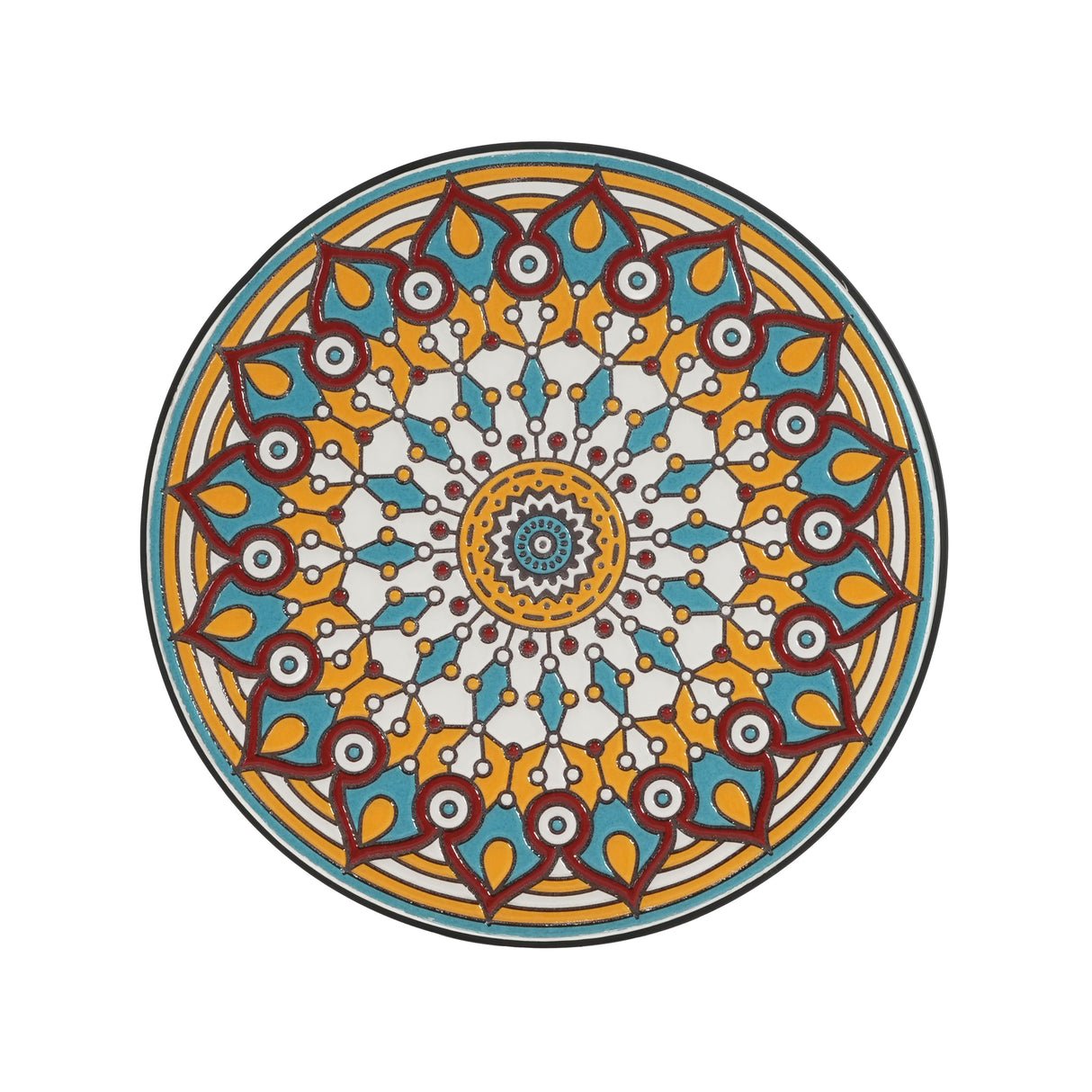 Round Ceramic Outdoor Side Table, Colorful + Black