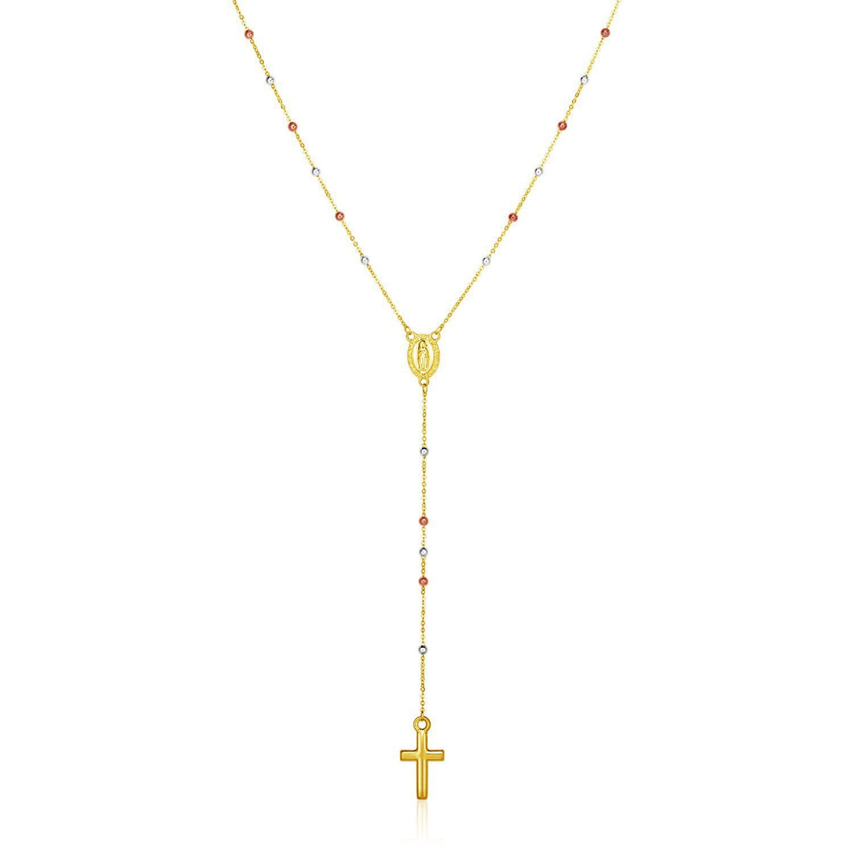 14k Tri Color Gold Lariat Rosary Necklace