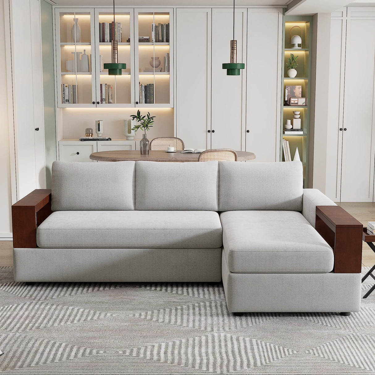 87.4' Sectional Sofa with Reversible Armrests Gray Chenille Upholstery