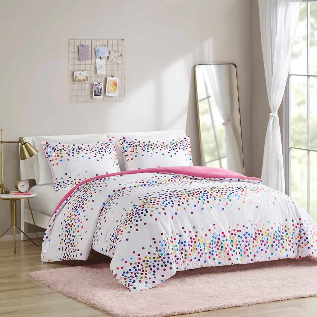 Rainbow-Iridescent-Metallic-Dot-Comforter-Set-Quilts-&-Comforters
