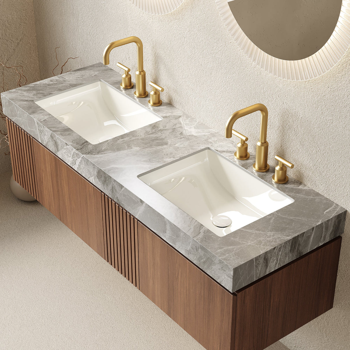 MURI 60" Bathroom Vanity & Sink, Floating Plywood Storage Cabinet