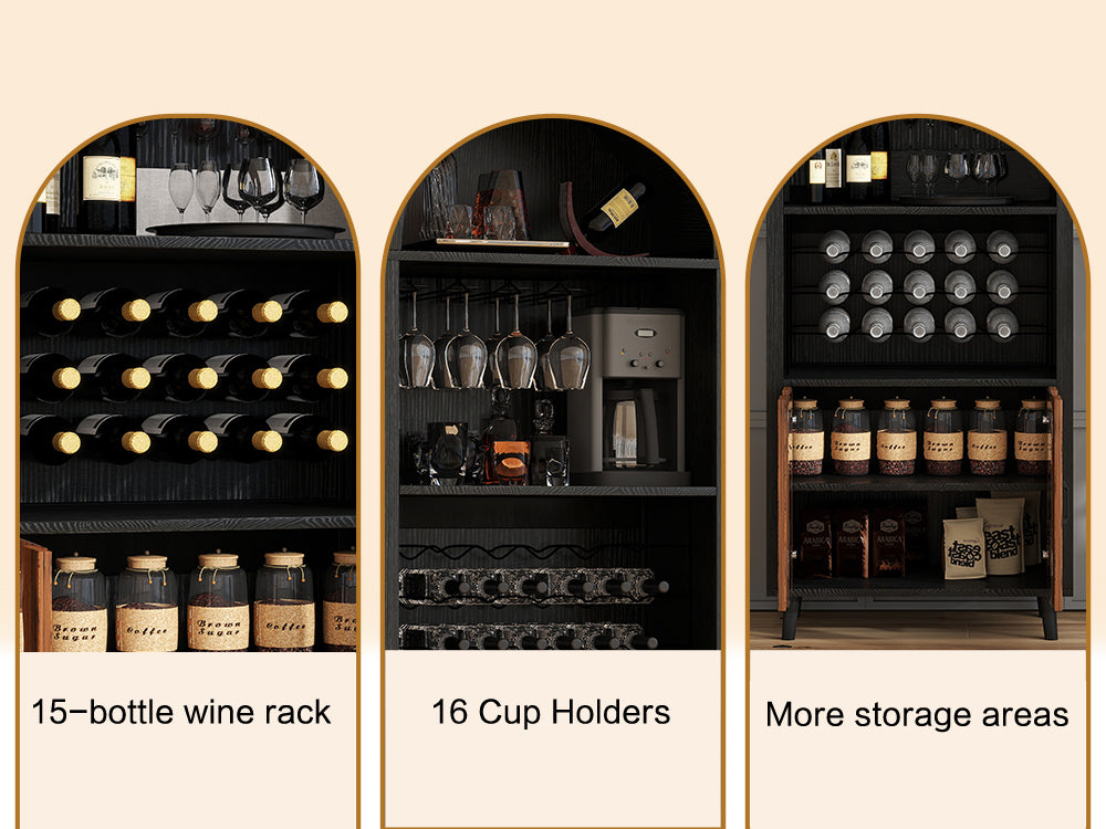 71' Farmhouse Arched Wine Bar Cabinet