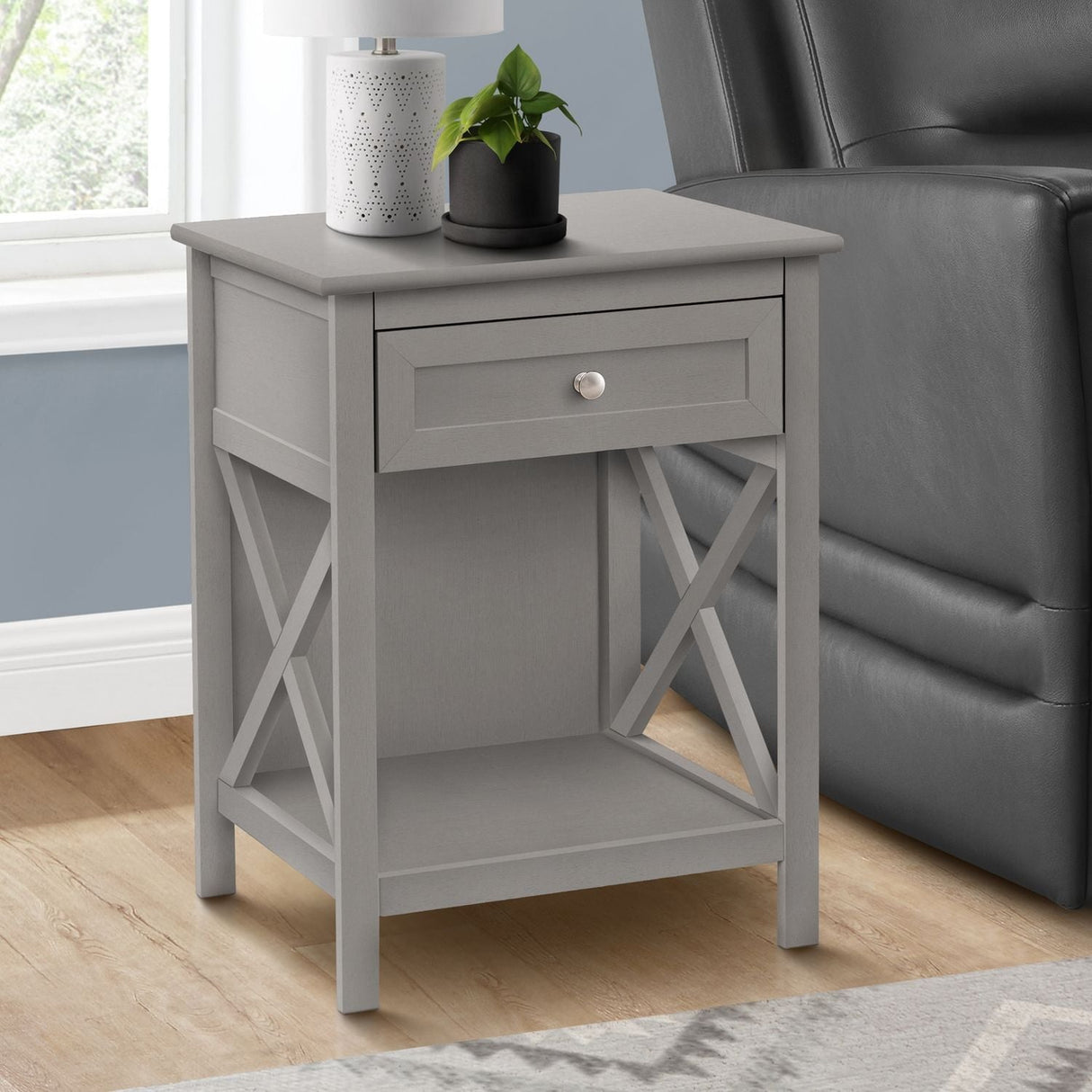 Accent End Table, 2 Tier, Storage Drawer, Transitional Style