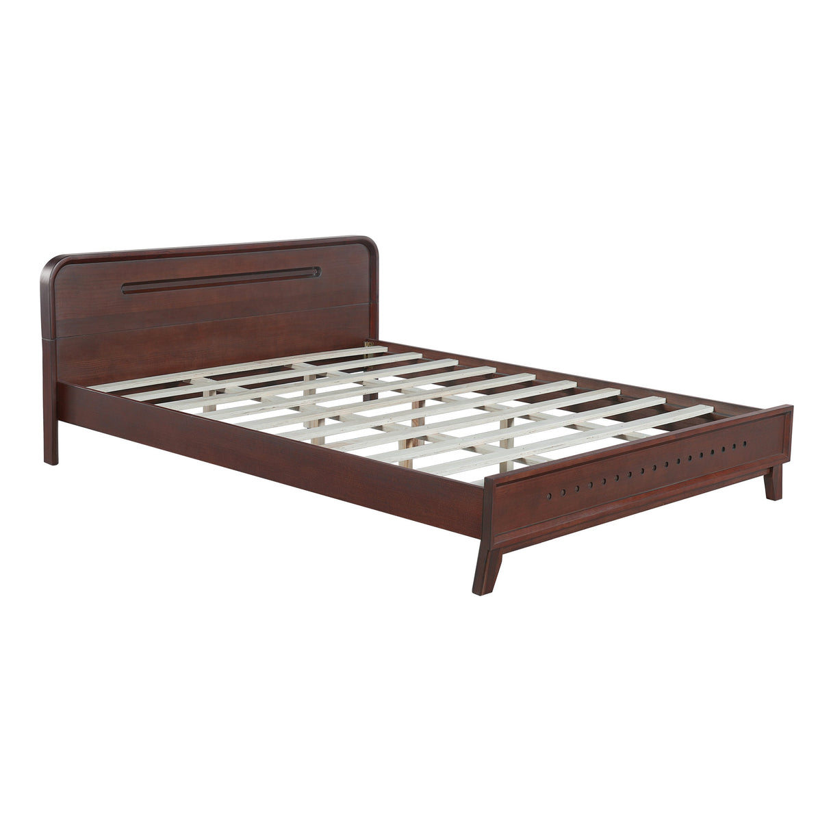 Pine Solid Wood Queen Size Bed, Dark Walnut