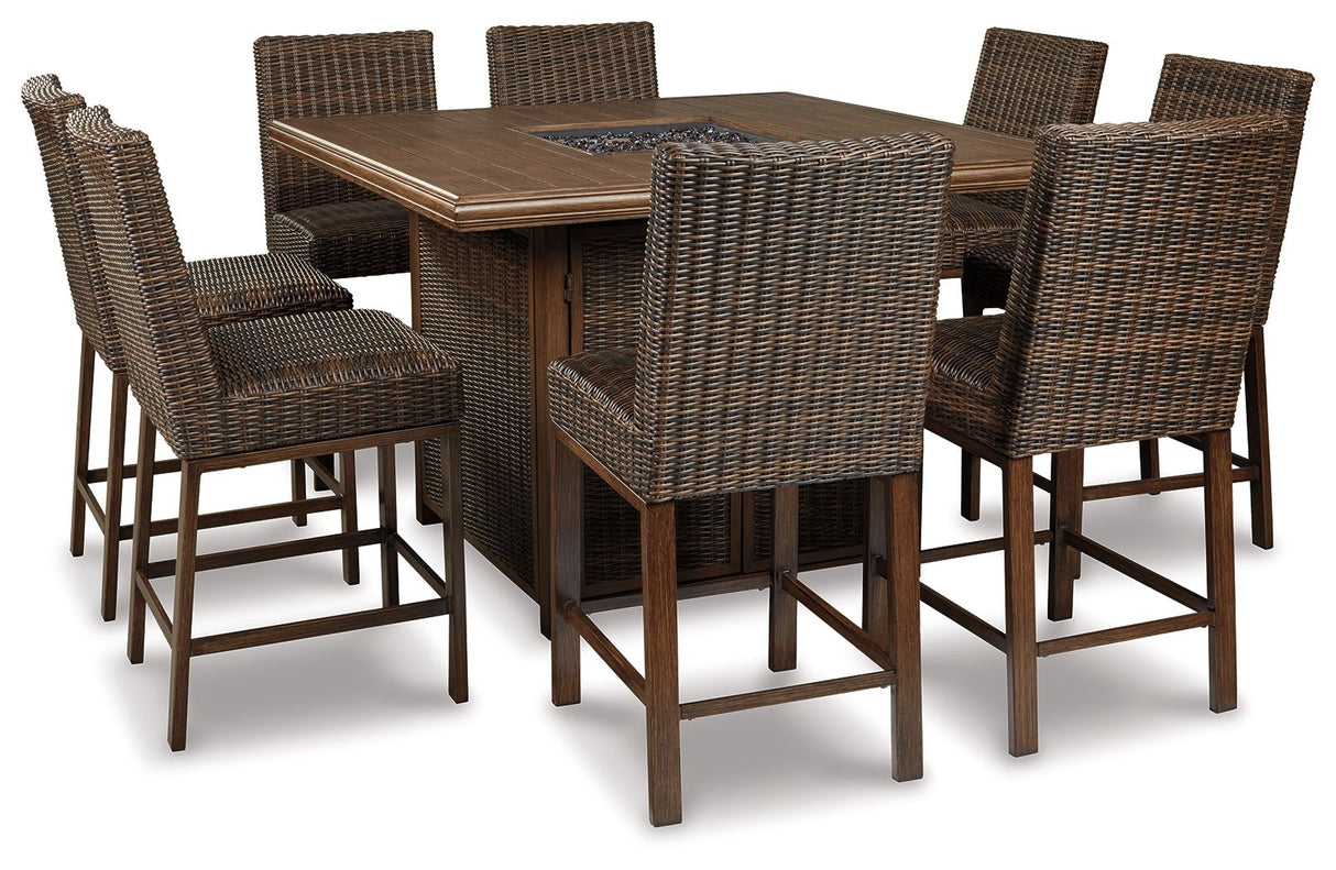 Paradise Trail - Square Bar Table w/Fire Pit - Medium Brown