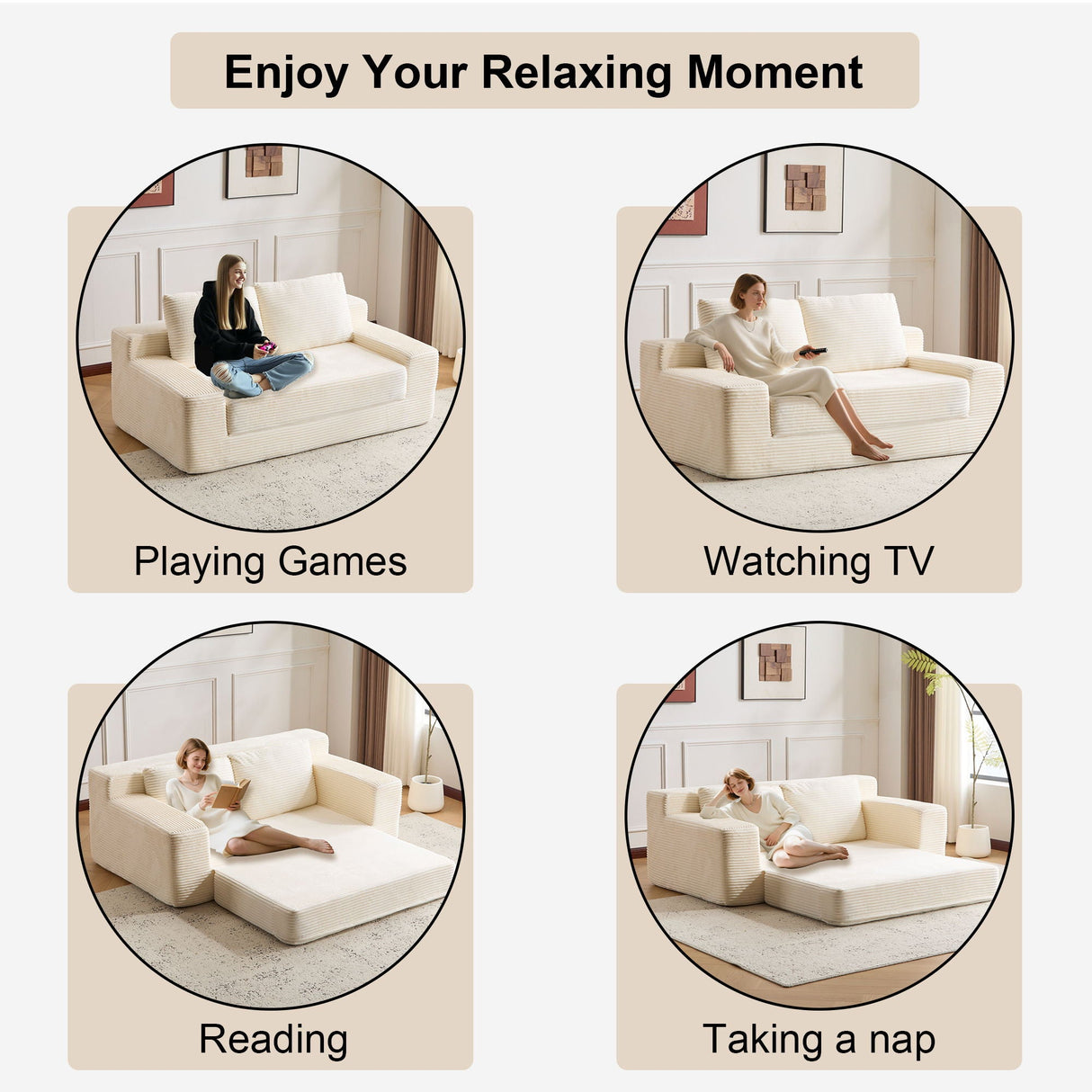 Comfortable Deep Seat Loveseat Sofa Bed, Reversible Cushion With Pillows