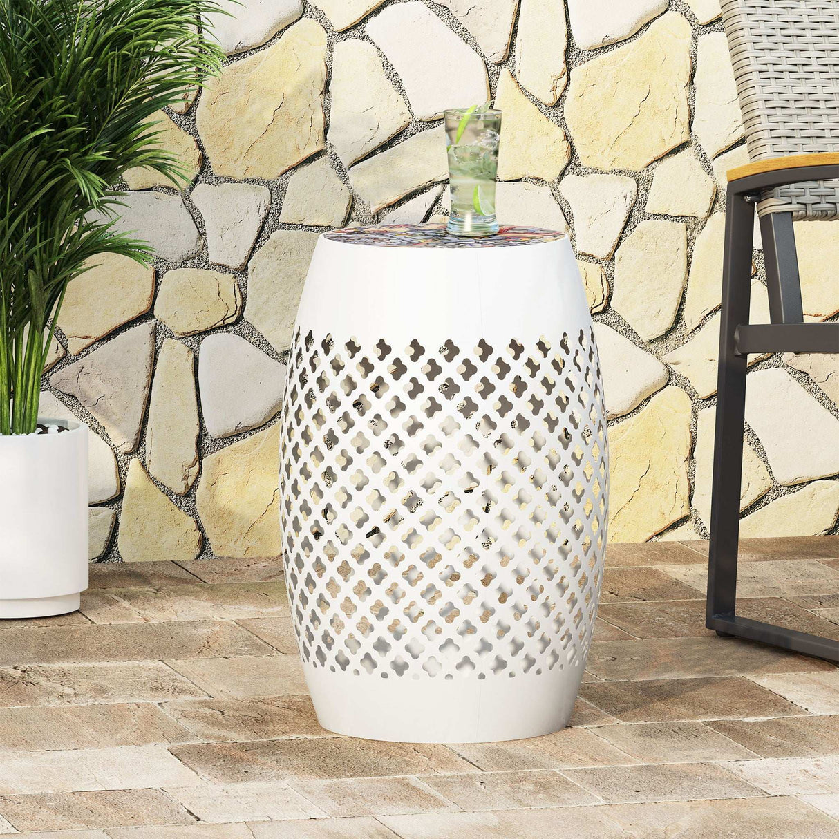 Roswell - Outdoor Side Table with Mosaic Tile Top