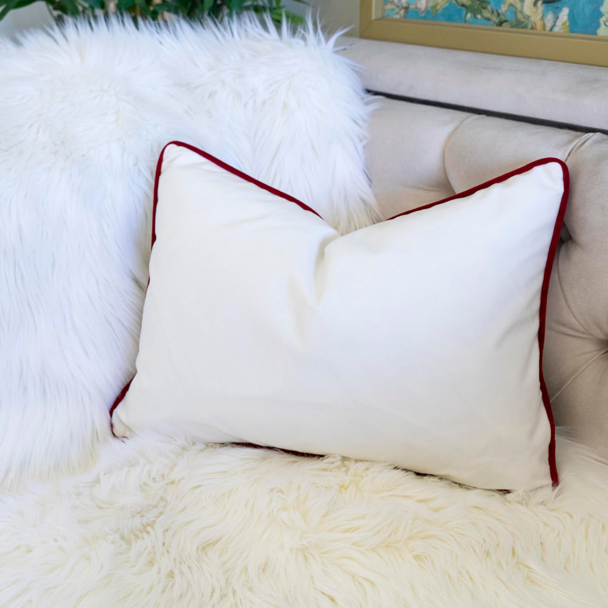 JOY Embroidered Christmas Throw Pillow – 14x20 Velvet Lumbar Cushion