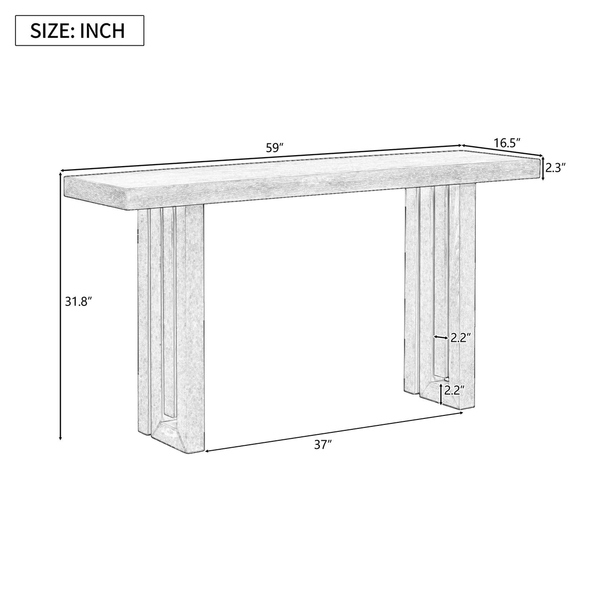 U_STYLE Oak Veneer Console Table with Distinctive Side Shapes