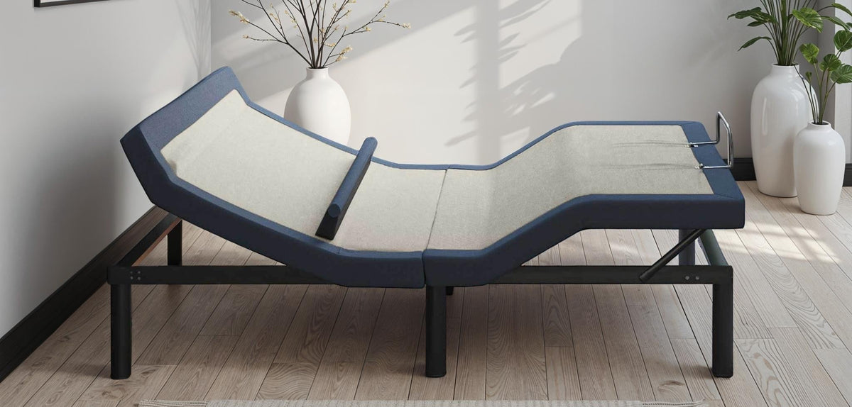 Queen Adjustable Bed Base with Head/Foot Tilt and Massage - Blue-Gray