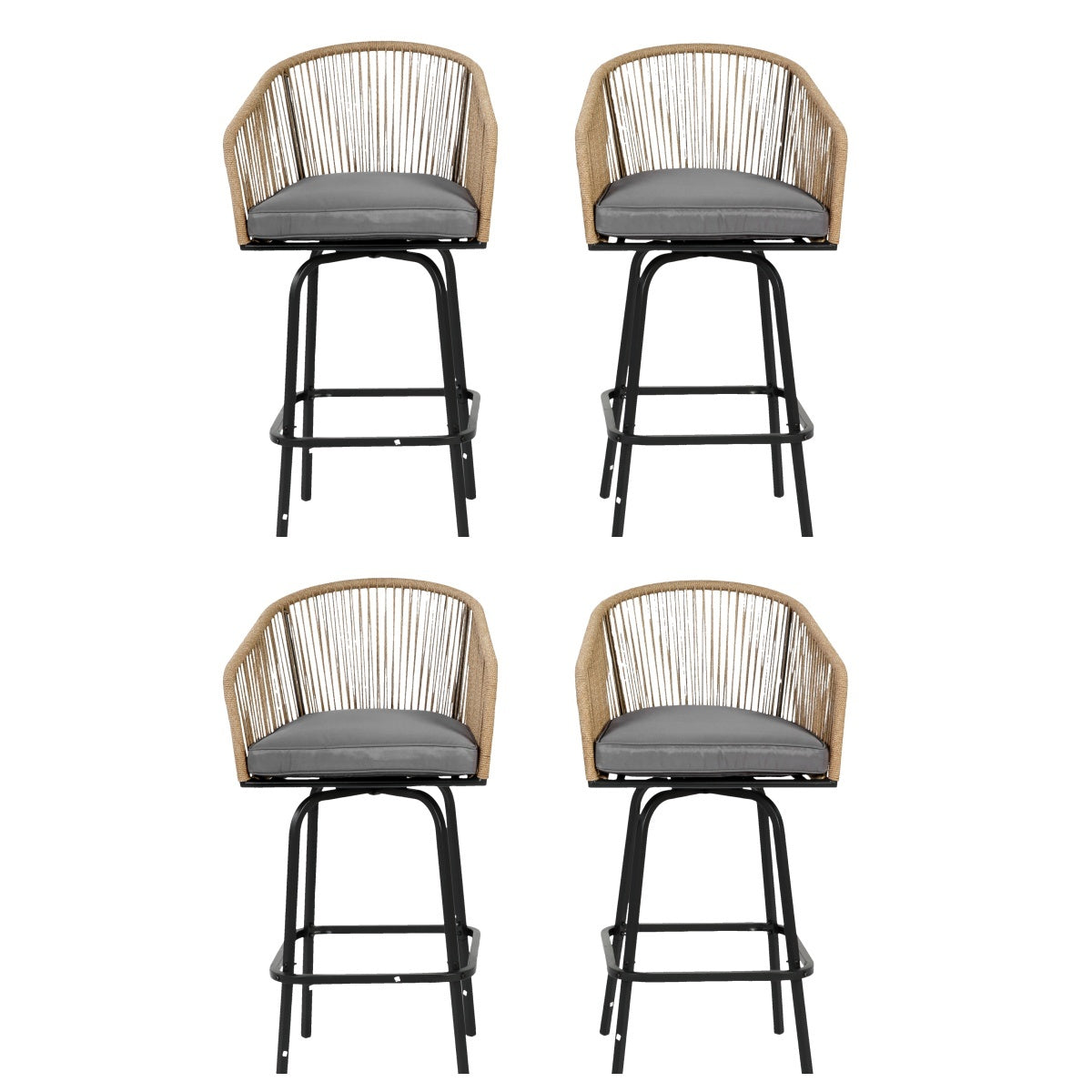 All-Weather Bar Stools with Elegant Woven Detailing – Set of Four