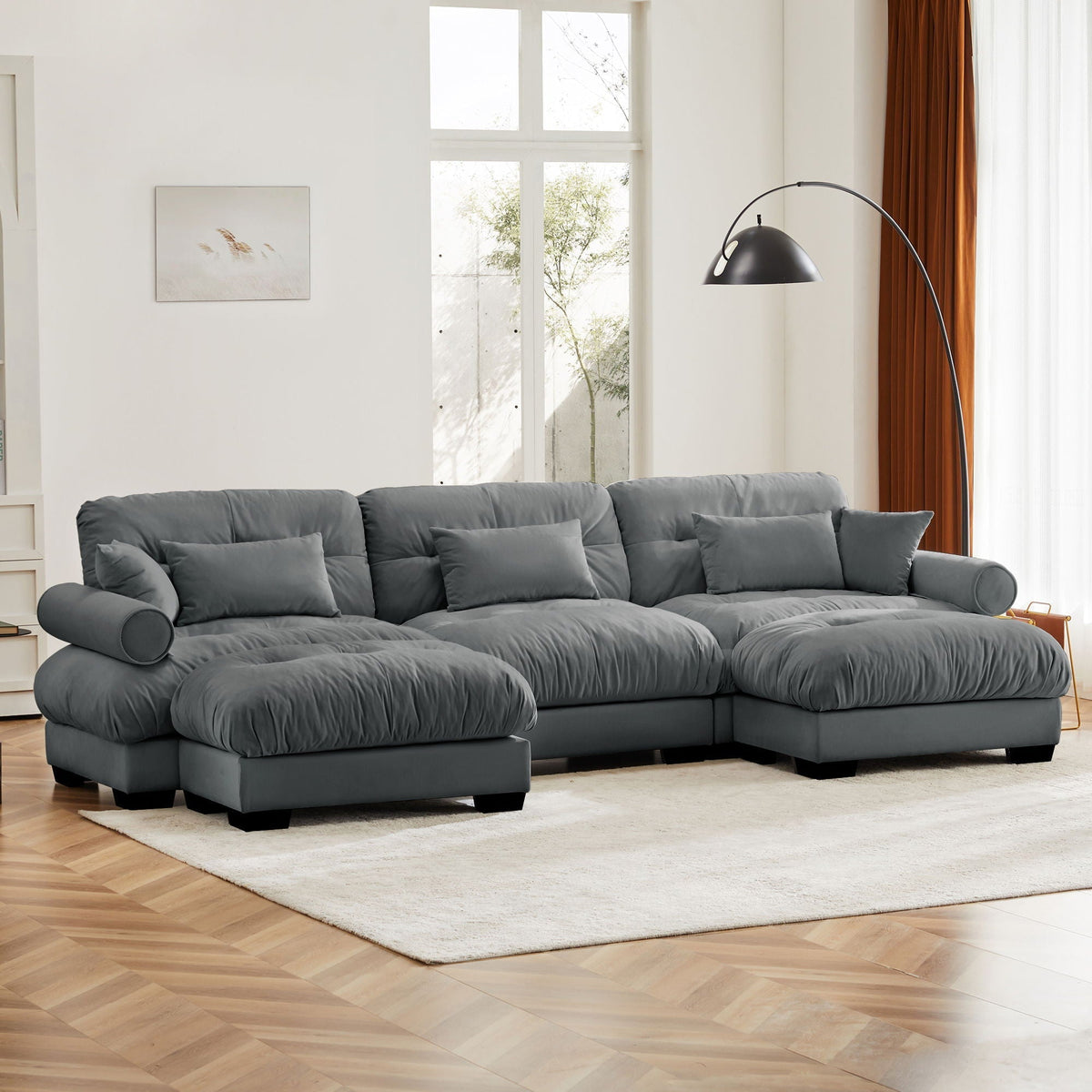 Oversized Modular Sectional Sofa with Movable Ottoman - Fabric, Multiple Colors