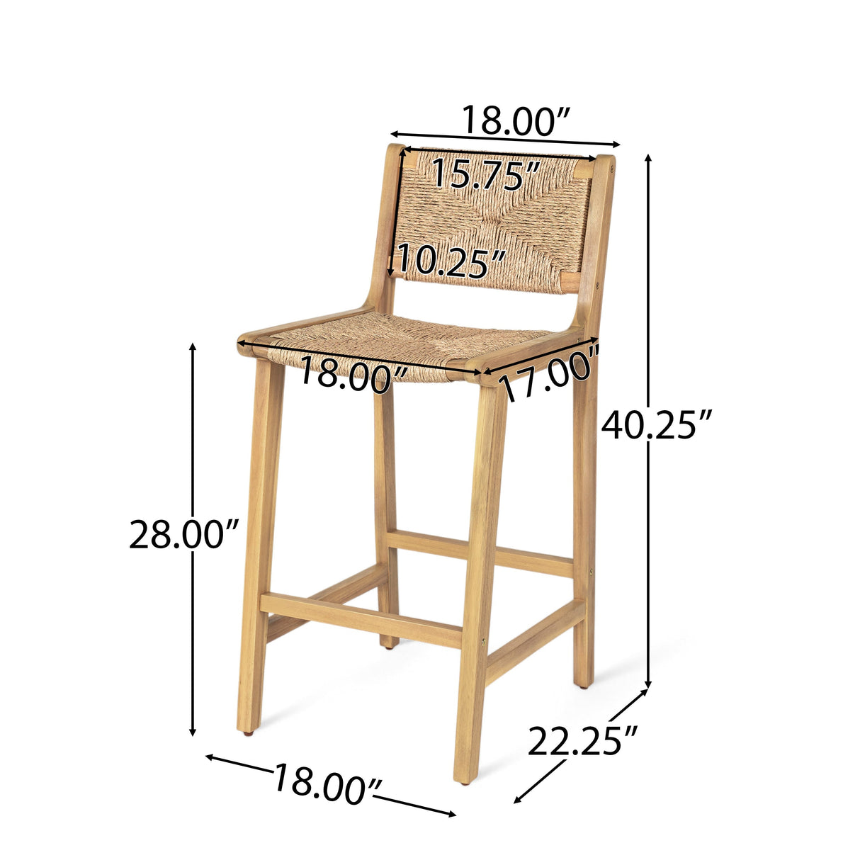 Acacia Wood Outdoor Armless Barstool - Light Teak