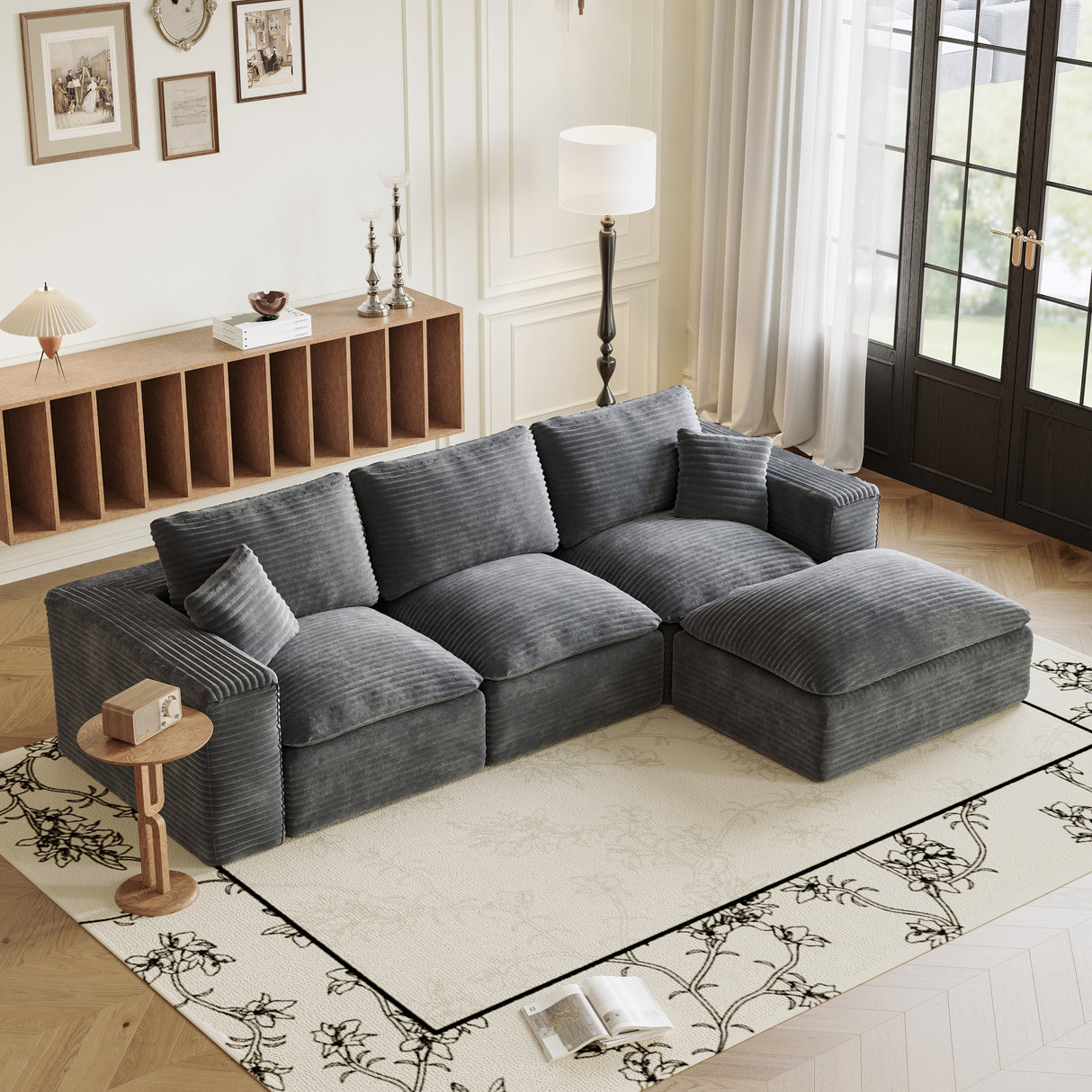 108" Cloud Modular Sectional Sofa with L-Shape Chaise — Deep Seat, Left/Right Reversible, Soft Plush Corduroy