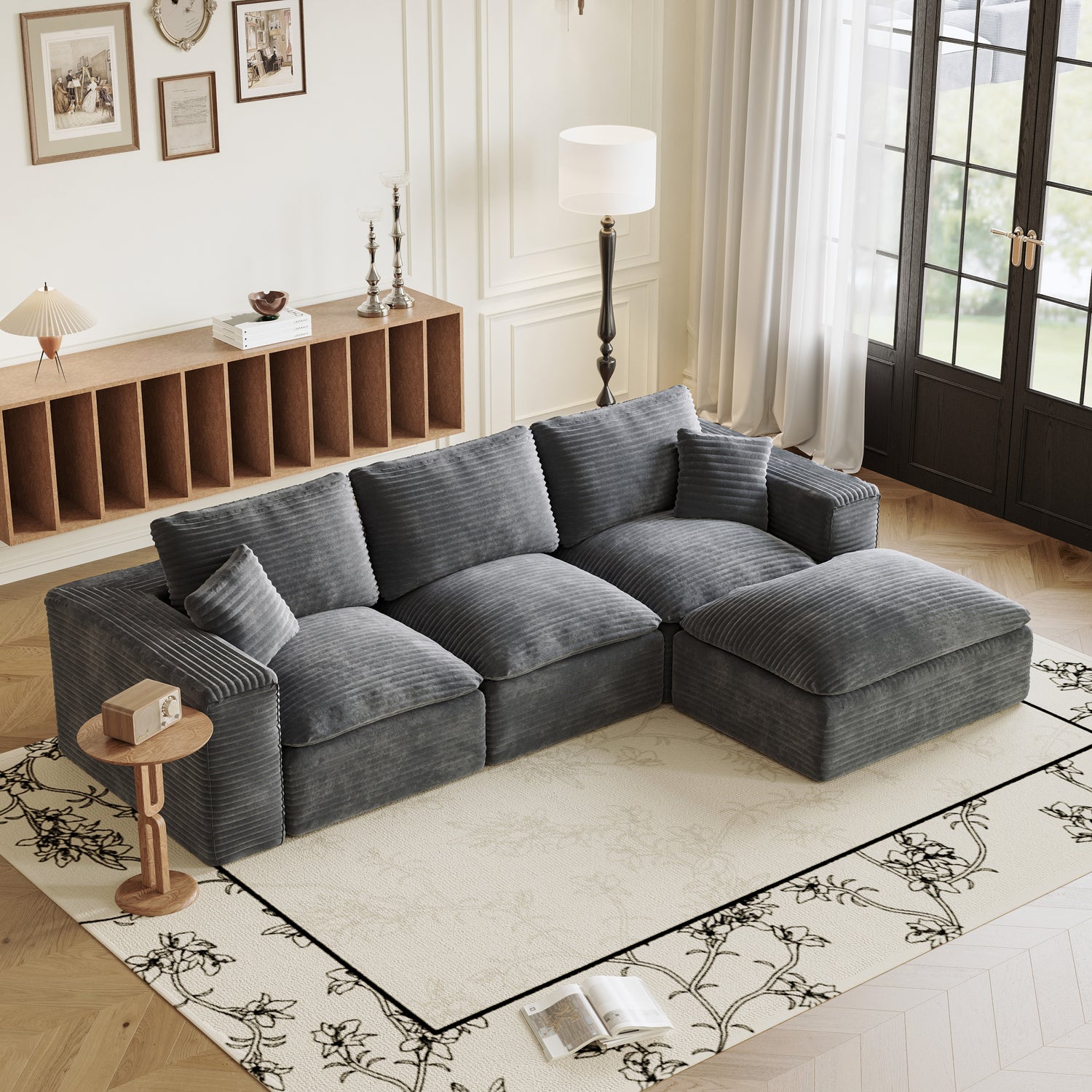 108" Cloud Modular Sectional Sofa with L-Shape Chaise — Deep Seat, Left/Right Reversible, Soft Plush Corduroy