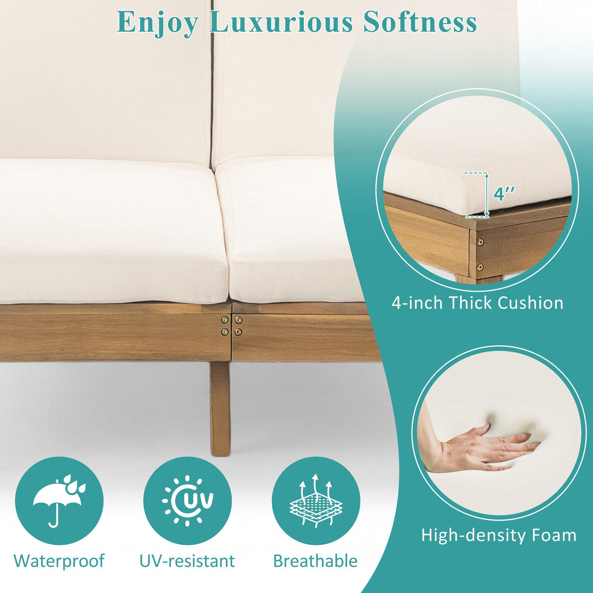 TREXM 5-Position Adjustable Backrest Double Chaise Lounge Outdoor