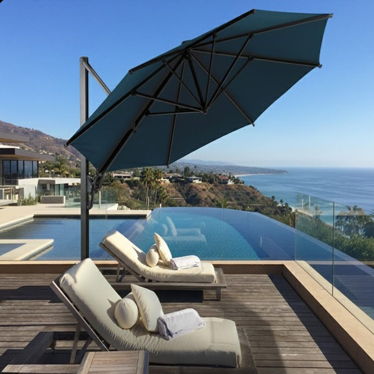 Round Cantilever Patio Umbrella With 360 Rotation & Infinite Tilt Adjustment