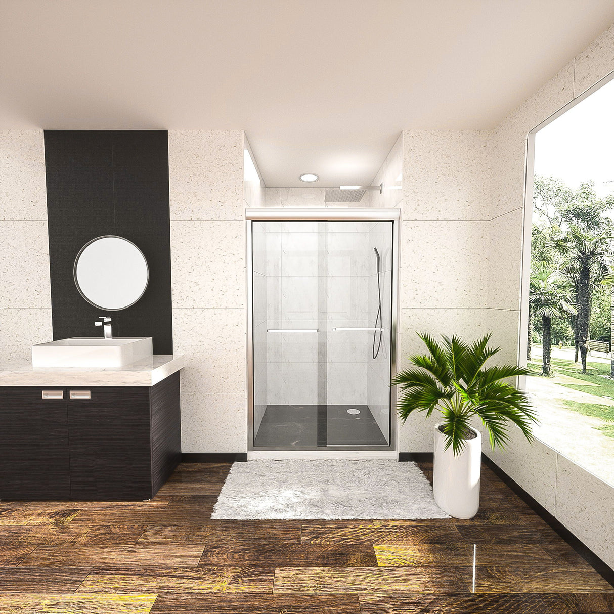 Modern Double Sliding Shower Enclosure, Tempered Glass