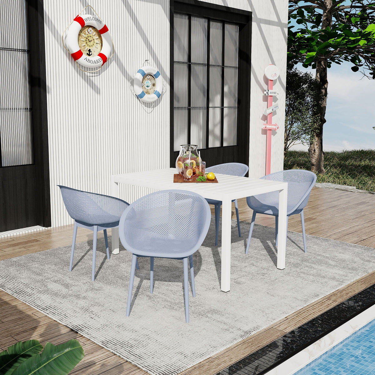 4 Pack Lounge Chair Set With Long Table