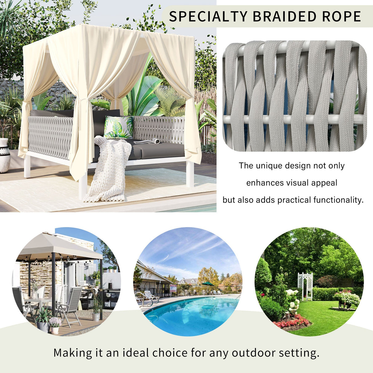 U_Style Outdoor Patio Sunbed with Curtains