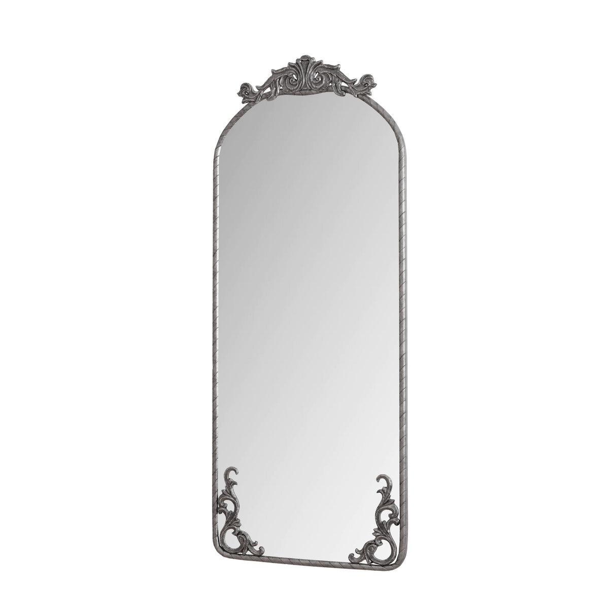 Retro Arched Full Body Mirror with Vintage Carved Applique