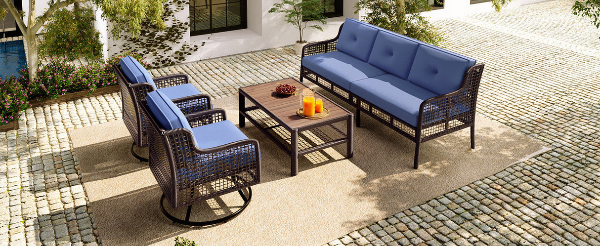 GO 4 Pieces Patio Furniture Set with Swivel Chairs and Outdoor Wicker Sofas