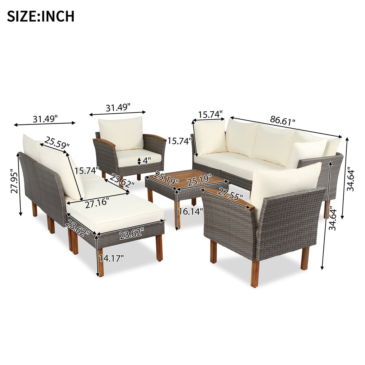 GO 9-Piece Patio Rattan Furniture Set