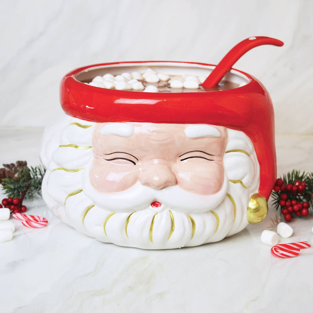 RED SANTA PUNCH BOWL & LADLE